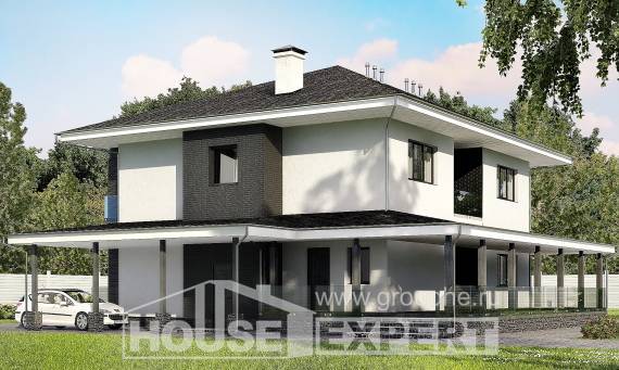 245-002-П Проект двухэтажного дома и гаражом, простой коттедж из твинблока, House Expert