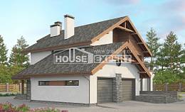 270-003-Л Проект двухэтажного дома мансардой, гараж, просторный домик из твинблока Актау, House Expert