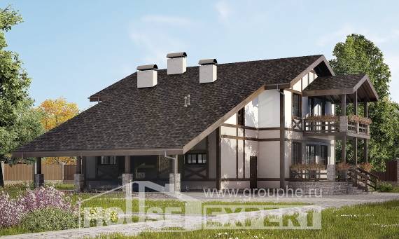 250-002-П Проект двухэтажного дома мансардой, гараж, классический коттедж из кирпича, Рудный