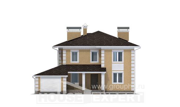 220-006-Л Проект двухэтажного дома и гаражом, красивый коттедж из газосиликатных блоков, Талдыкорган