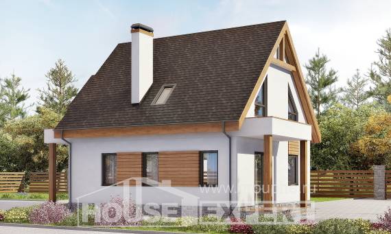 120-005-П Проект двухэтажного дома мансардой, гараж, бюджетный дом из пеноблока, House Expert
