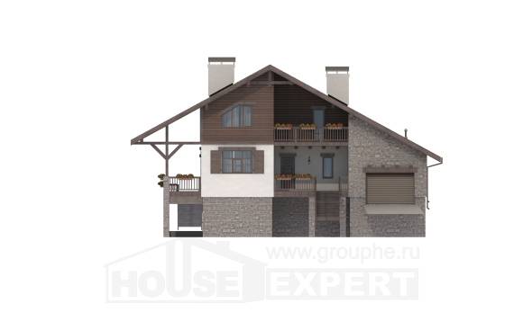 300-003-П Проект трехэтажного дома мансардой и гаражом, красивый коттедж из кирпича, Тараз