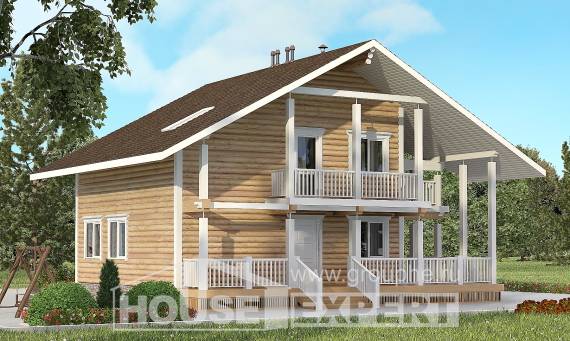 130-001-П Проект двухэтажного дома с мансардой, доступный загородный дом из бревен, Петропавловск