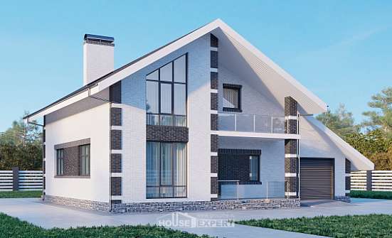 190-008-П Проект двухэтажного дома мансардный этаж и гаражом, красивый домик из арболита, Кызылорда