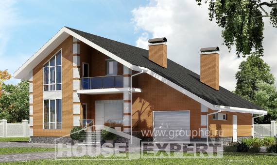 190-006-П Проект двухэтажного дома с мансардой, гараж, простой коттедж из арболита, House Expert