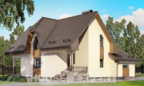 150-001-Л Проект двухэтажного дома мансардой и гаражом, небольшой коттедж из пеноблока, Павлодар