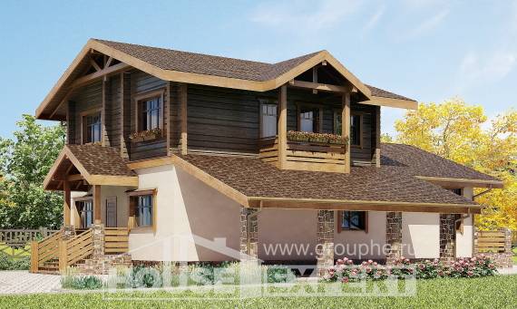170-004-П Проект двухэтажного дома мансардой и гаражом, скромный дом из блока из бревен Шымкент, House Expert