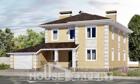 220-006-Л Проект двухэтажного дома, гараж, классический коттедж из арболита, Костанай