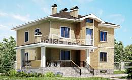 350-002-Л Проект трехэтажного дома, гараж, классический коттедж из кирпича Караганда, House Expert