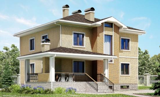 350-002-Л Проект трехэтажного дома и гаражом, просторный домик из кирпича Талдыкорган | Проекты домов от House Expert