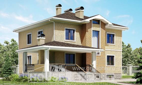 350-002-Л Проект трехэтажного дома и гаражом, огромный загородный дом из кирпича, House Expert