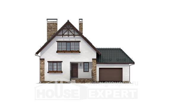 160-005-П Проект двухэтажного дома, гараж, простой коттедж из поризованных блоков, House Expert