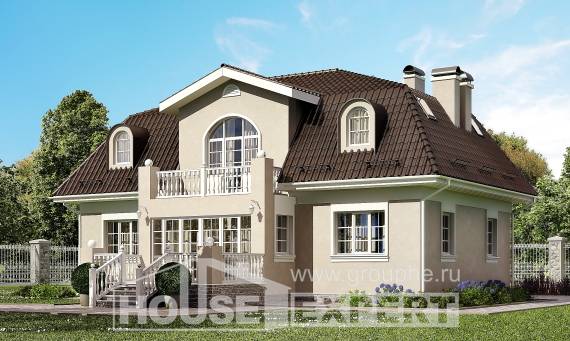 210-001-Л Проект двухэтажного дома с мансардным этажом, просторный домик из теплоблока, House Expert