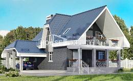 125-002-Л Проект двухэтажного дома мансардой и гаражом, бюджетный дом из керамзитобетонных блоков Туркестан, House Expert