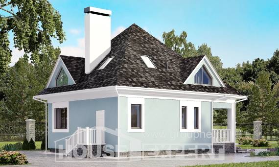110-001-Л Проект двухэтажного дома с мансардой, компактный домик из поризованных блоков, Семей