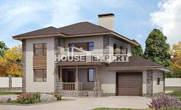185-004-П Проект двухэтажного дома, гараж, средний домик из теплоблока, House Expert
