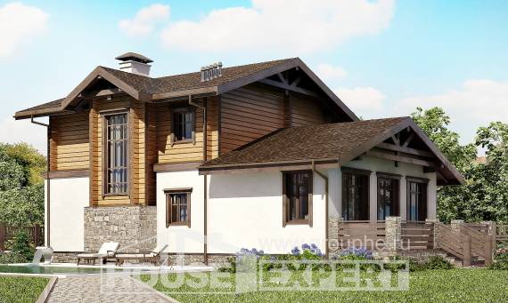 170-004-Л Проект двухэтажного дома мансардой и гаражом, классический домик из бризолита из дерева Костанай, House Expert