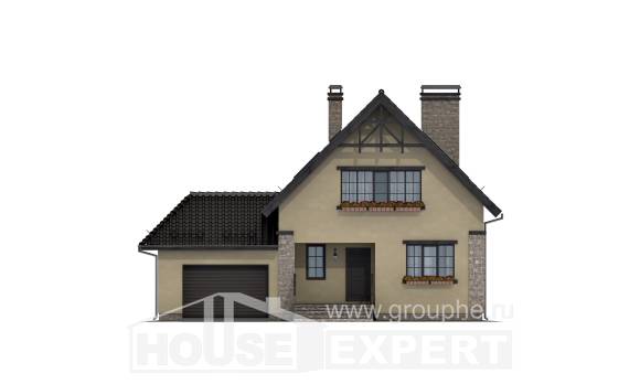 160-005-Л Проект двухэтажного дома мансардой и гаражом, экономичный коттедж из поризованных блоков Экибастуз, House Expert