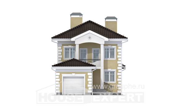 150-006-Л Проект двухэтажного дома и гаражом, доступный коттедж из бризолита Караганда, House Expert