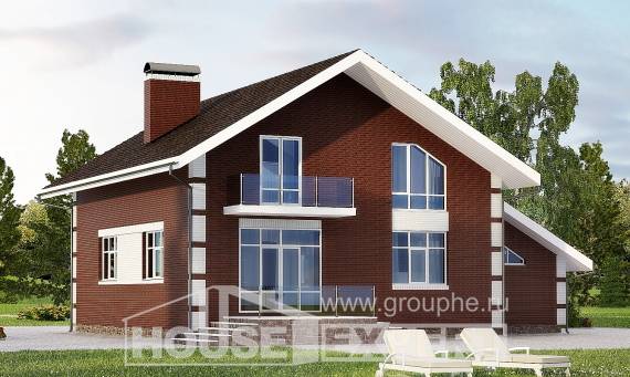 180-001-Л Проект двухэтажного дома мансардой, гараж, современный загородный дом из пеноблока, Уральск