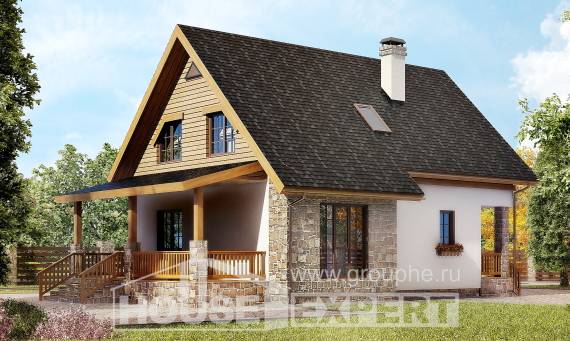140-001-Л Проект двухэтажного дома с мансардой, скромный домик из арболита Петропавловск, House Expert