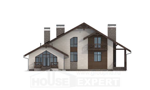 265-001-П Проект двухэтажного дома с мансардой, гараж, красивый коттедж из арболита, Петропавловск