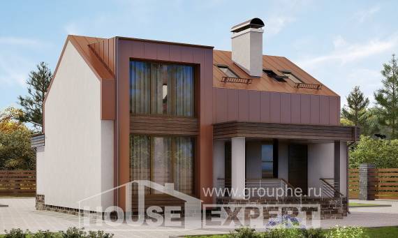 120-004-Л Проект двухэтажного дома с мансардным этажом, красивый загородный дом из бризолита, Рудный