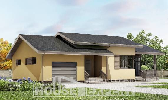 135-002-Л Проект одноэтажного дома, гараж, простой домик из твинблока Шымкент, House Expert