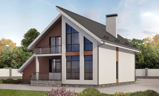 200-007-П Проект двухэтажного дома с мансардой, гараж, просторный домик из бризолита, Жанаозен