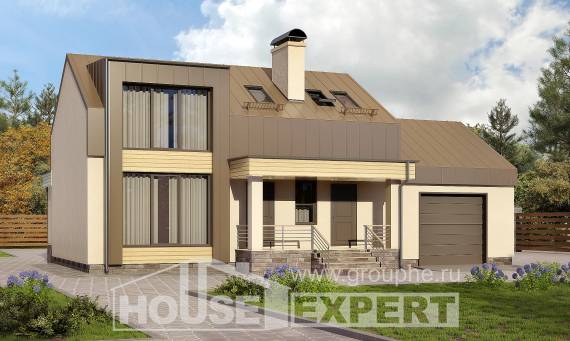150-015-Л Проект двухэтажного дома мансардный этаж и гаражом, бюджетный коттедж из твинблока Кокшетау, House Expert
