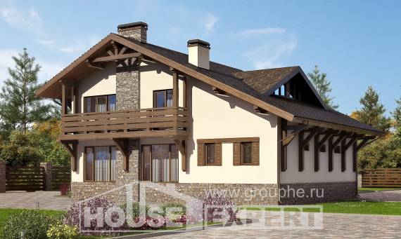 190-007-Л Проект двухэтажного дома с мансардой и гаражом, современный дом из кирпича, Рудный