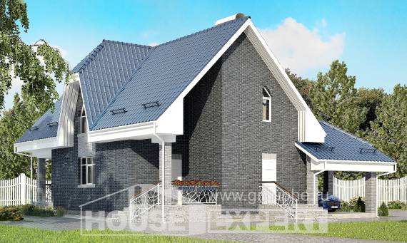 125-002-Л Проект двухэтажного дома с мансардой, гараж, скромный загородный дом из бризолита Шымкент, House Expert