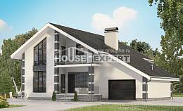 180-001-П Проект двухэтажного дома мансардный этаж и гаражом, бюджетный дом из поризованных блоков, Рудный