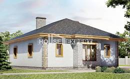 130-006-П Проект одноэтажного дома и гаражом, недорогой домик из пеноблока Туркестан, House Expert