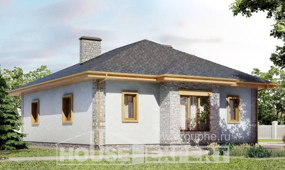 130-006-П Проект одноэтажного дома и гаражом, недорогой домик из пеноблока Туркестан, House Expert