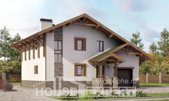 190-007-П Проект двухэтажного дома с мансардой, гараж, просторный коттедж из кирпича, Караганда