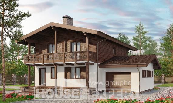 180-018-Л Проект двухэтажного дома с мансардным этажом и гаражом, простой домик из блока, Кокшетау