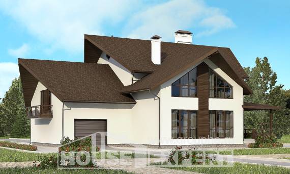 300-002-П Проект двухэтажного дома с мансардным этажом, гараж, большой загородный дом из бризолита, Астана