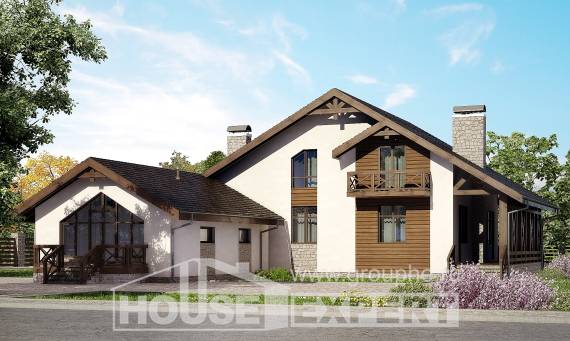 265-001-П Проект двухэтажного дома с мансардой, гараж, просторный коттедж из пеноблока, Тараз