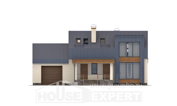 150-015-П Проект двухэтажного дома мансардой и гаражом, простой коттедж из теплоблока Рудный, House Expert