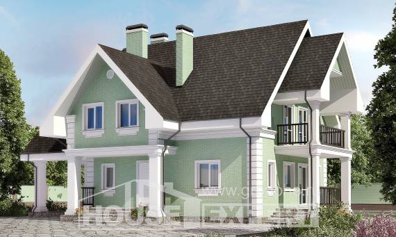 140-003-Л Проект двухэтажного дома с мансардным этажом и гаражом, экономичный загородный дом из теплоблока, Жанаозен