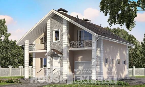 150-002-П Проект двухэтажного дома мансардой и гаражом, недорогой коттедж из бризолита Алма-Ата, House Expert