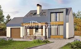 150-015-П Проект двухэтажного дома с мансардой и гаражом, небольшой дом из поризованных блоков, Актобе