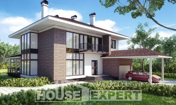 340-001-П Проект двухэтажного дома, гараж, современный коттедж из кирпича Темиртау, House Expert