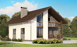 155-001-П Проект двухэтажного дома мансардой и гаражом, скромный домик из поризованных блоков, Жанаозен