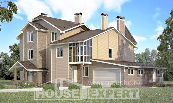 555-001-Л Проект трехэтажного дома мансардой, гараж, уютный загородный дом из теплоблока, House Expert