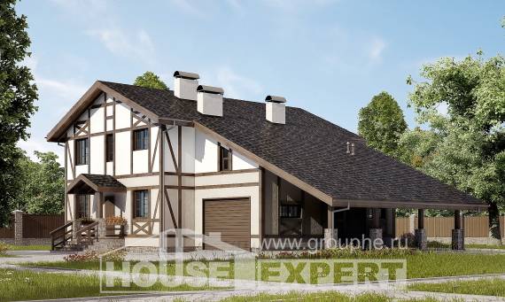 250-002-П Проект двухэтажного дома с мансардным этажом, гараж, уютный загородный дом из кирпича Кокшетау, House Expert