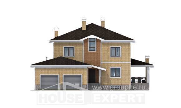 350-002-Л Проект трехэтажного дома, гараж, просторный домик из кирпича, House Expert