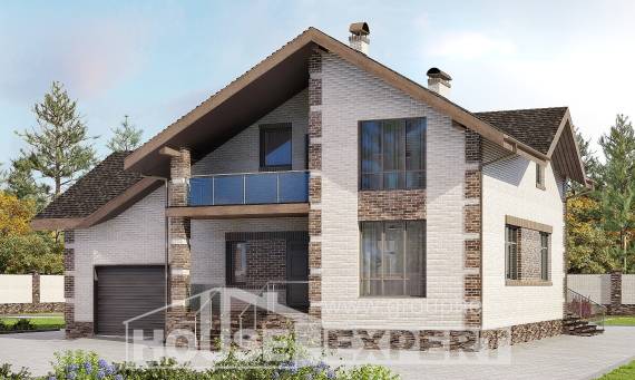 245-005-П Проект двухэтажного дома с мансардным этажом, гараж, уютный домик из теплоблока, House Expert