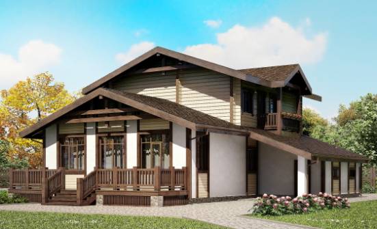 190-004-П Проект двухэтажного дома мансардный этаж, гараж, красивый домик из твинблока из дерева, Кокшетау